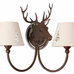 Applique Cerf 2L marron foncé avec abat-jour Ryckaert